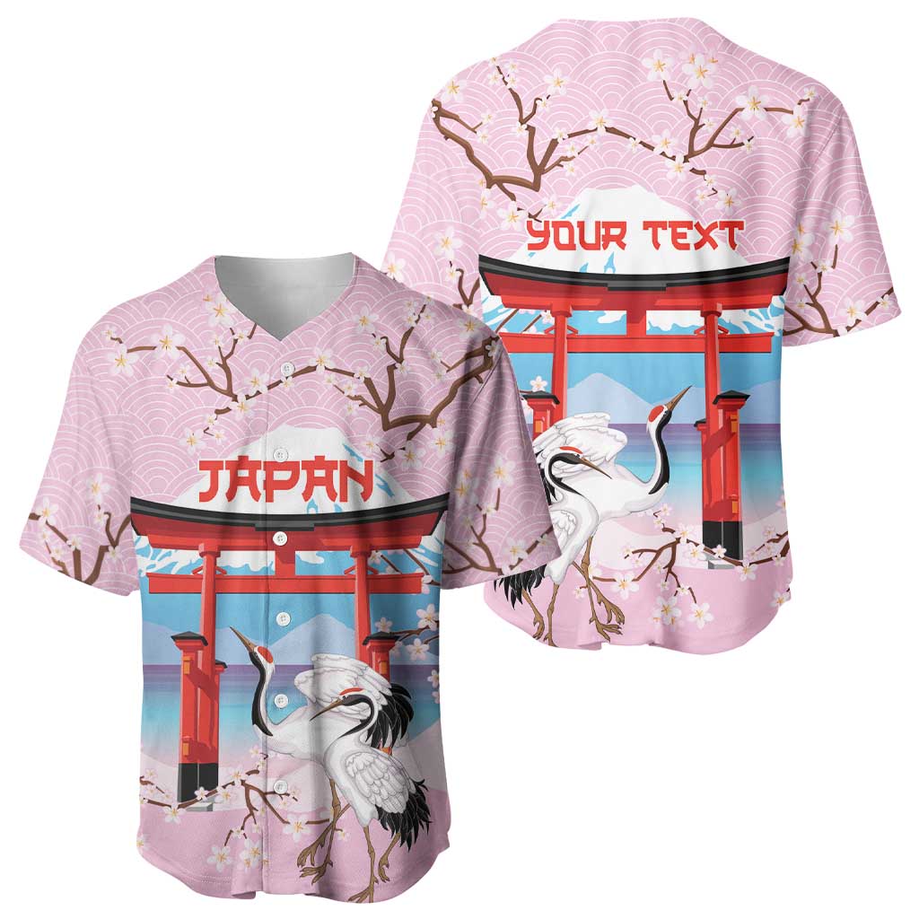 Japanese Torii Gate Cranes Personalised Baseball Jersey Fuji Mount Sakura Seigaiha Pattern