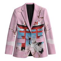 Japanese Torii Gate Cranes Personalised Blazer Fuji Mount Sakura Seigaiha Pattern
