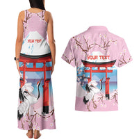 Japanese Torii Gate Cranes Personalised Couples Matching Tank Maxi Dress and Hawaiian Shirt Fuji Mount Sakura Seigaiha Pattern