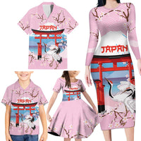 Japanese Torii Gate Cranes Personalised Family Matching Long Sleeve Bodycon Dress and Hawaiian Shirt Fuji Mount Sakura Seigaiha Pattern LT14 - Polynesian Pride