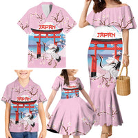 Japanese Torii Gate Cranes Personalised Family Matching Mermaid Dress and Hawaiian Shirt Fuji Mount Sakura Seigaiha Pattern LT14 - Polynesian Pride