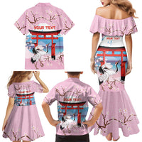 Japanese Torii Gate Cranes Personalised Family Matching Mermaid Dress and Hawaiian Shirt Fuji Mount Sakura Seigaiha Pattern LT14 - Polynesian Pride
