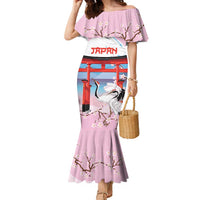 Japanese Torii Gate Cranes Personalised Family Matching Mermaid Dress and Hawaiian Shirt Fuji Mount Sakura Seigaiha Pattern LT14 Mom's Dress Pink - Polynesian Pride
