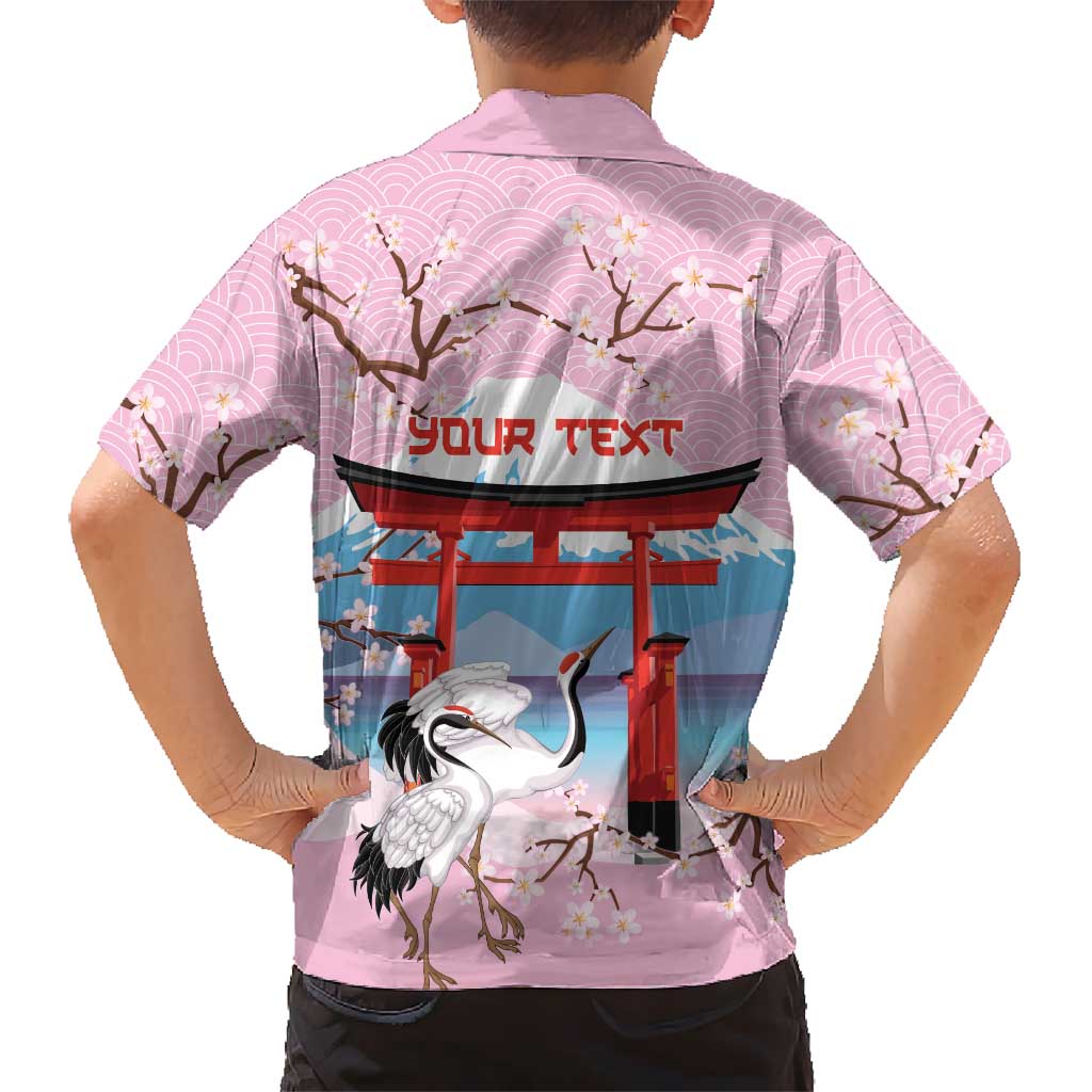 Japanese Torii Gate Cranes Personalised Family Matching Off Shoulder Maxi Dress and Hawaiian Shirt Fuji Mount Sakura Seigaiha Pattern LT14 - Polynesian Pride