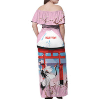 Japanese Torii Gate Cranes Personalised Family Matching Off Shoulder Maxi Dress and Hawaiian Shirt Fuji Mount Sakura Seigaiha Pattern LT14 - Polynesian Pride