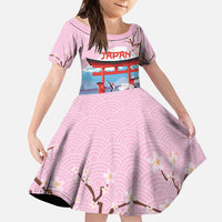 Japanese Torii Gate Cranes Personalised Family Matching Off Shoulder Short Dress and Hawaiian Shirt Fuji Mount Sakura Seigaiha Pattern LT14 Daughter's Dress Pink - Polynesian Pride