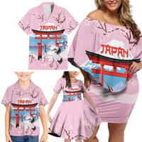 Japanese Torii Gate Cranes Personalised Family Matching Off Shoulder Short Dress and Hawaiian Shirt Fuji Mount Sakura Seigaiha Pattern LT14 - Polynesian Pride