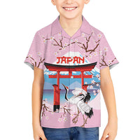 Japanese Torii Gate Cranes Personalised Family Matching Off Shoulder Short Dress and Hawaiian Shirt Fuji Mount Sakura Seigaiha Pattern LT14 Son's Shirt Pink - Polynesian Pride