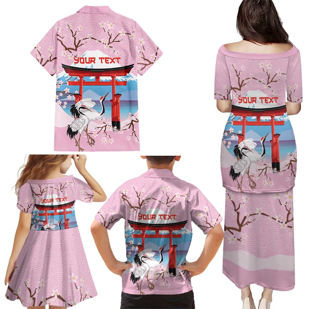 Japanese Torii Gate Cranes Personalised Family Matching Puletasi and Hawaiian Shirt Fuji Mount Sakura Seigaiha Pattern LT14 - Polynesian Pride