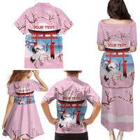 Japanese Torii Gate Cranes Personalised Family Matching Puletasi and Hawaiian Shirt Fuji Mount Sakura Seigaiha Pattern LT14 - Polynesian Pride