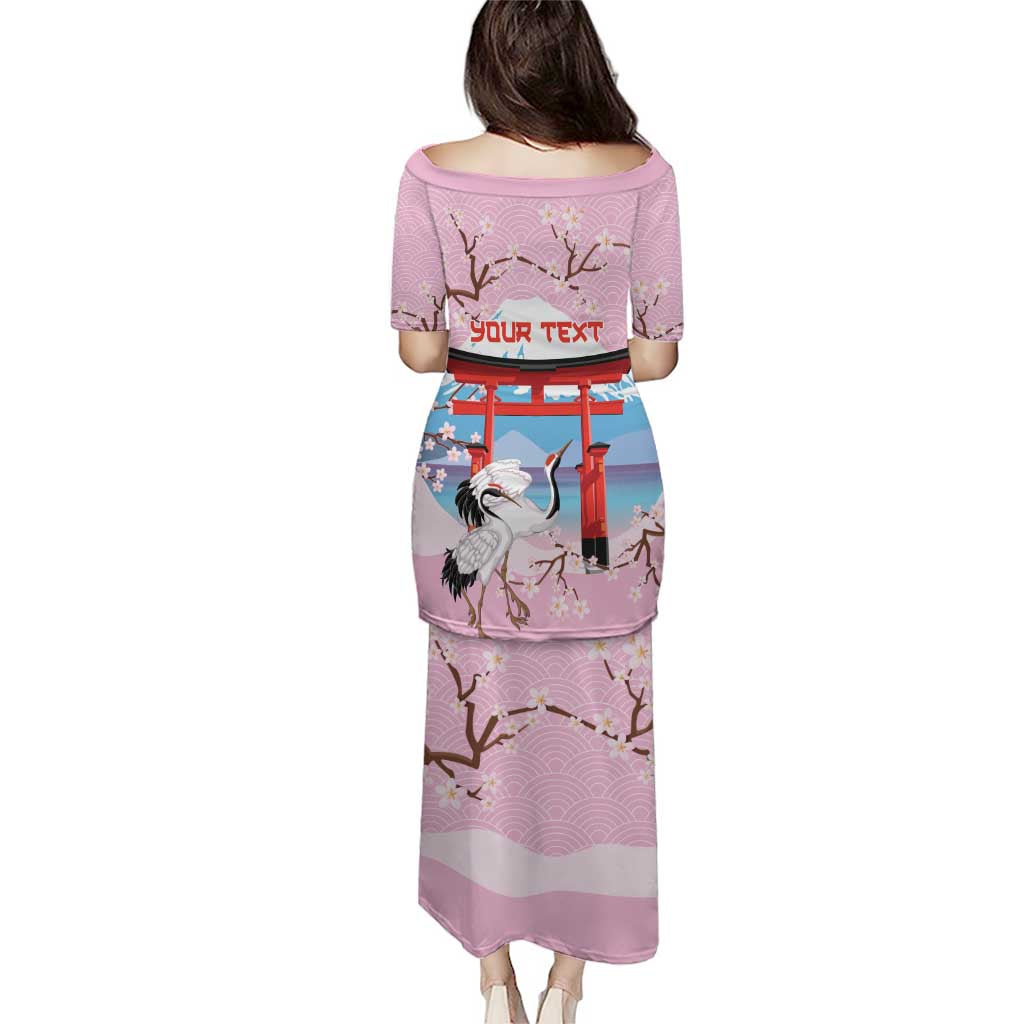 Japanese Torii Gate Cranes Personalised Family Matching Puletasi and Hawaiian Shirt Fuji Mount Sakura Seigaiha Pattern LT14 - Polynesian Pride