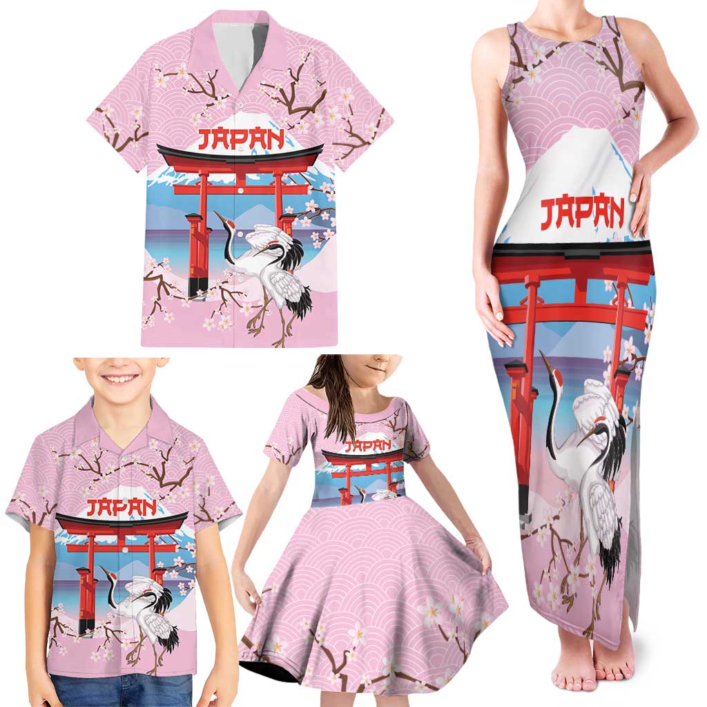 Japanese Torii Gate Cranes Personalised Family Matching Tank Maxi Dress and Hawaiian Shirt Fuji Mount Sakura Seigaiha Pattern LT14 - Polynesian Pride