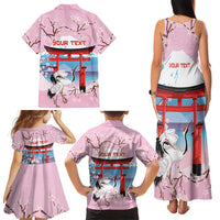 Japanese Torii Gate Cranes Personalised Family Matching Tank Maxi Dress and Hawaiian Shirt Fuji Mount Sakura Seigaiha Pattern LT14 - Polynesian Pride