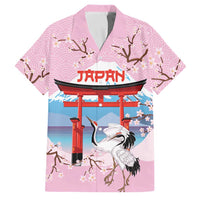 Japanese Torii Gate Cranes Personalised Family Matching Tank Maxi Dress and Hawaiian Shirt Fuji Mount Sakura Seigaiha Pattern LT14 Dad's Shirt - Short Sleeve Pink - Polynesian Pride