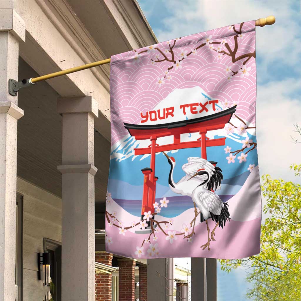 Japanese Torii Gate Cranes Personalised Garden Flag Fuji Mount Sakura Seigaiha Pattern
