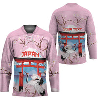 Japanese Torii Gate Cranes Personalised Hockey Jersey Fuji Mount Sakura Seigaiha Pattern