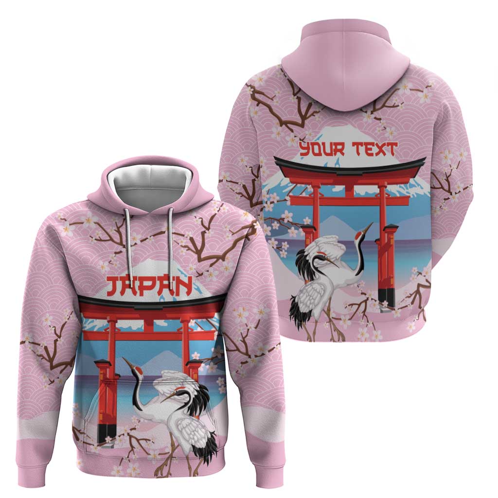 Japanese Torii Gate Cranes Personalised Hoodie Fuji Mount Sakura Seigaiha Pattern
