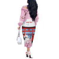 Japanese Torii Gate Cranes Personalised Off The Shoulder Long Sleeve Dress Fuji Mount Sakura Seigaiha Pattern