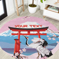 Japanese Torii Gate Cranes Personalised Round Carpet Fuji Mount Sakura Seigaiha Pattern