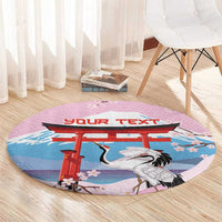 Japanese Torii Gate Cranes Personalised Round Carpet Fuji Mount Sakura Seigaiha Pattern