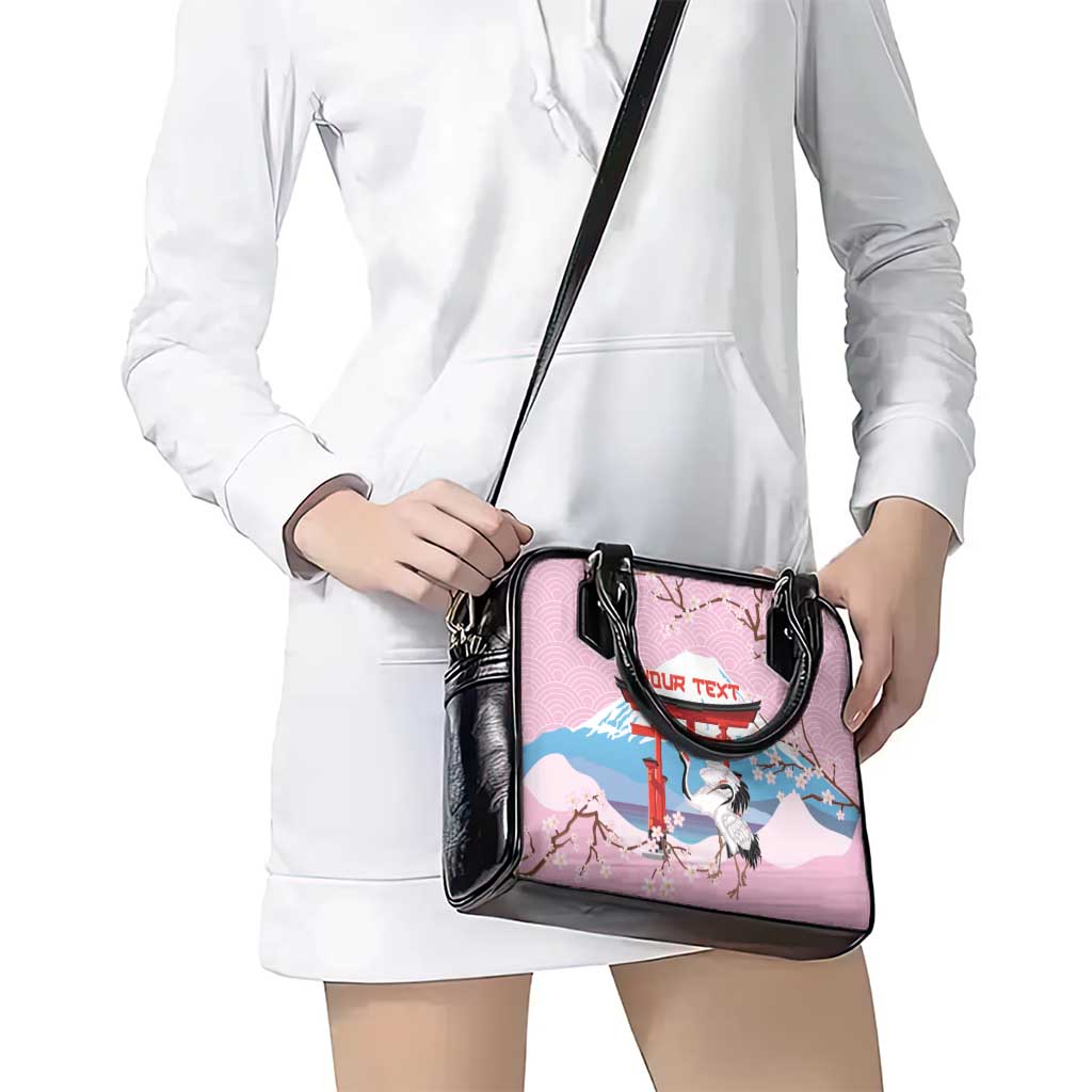 Japanese Torii Gate Cranes Personalised Shoulder Handbag Fuji Mount Sakura Seigaiha Pattern