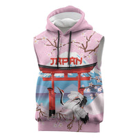 Japanese Torii Gate Cranes Personalised Sleeveless Hoodie Fuji Mount Sakura Seigaiha Pattern