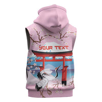 Japanese Torii Gate Cranes Personalised Sleeveless Zip Hoodie Fuji Mount Sakura Seigaiha Pattern