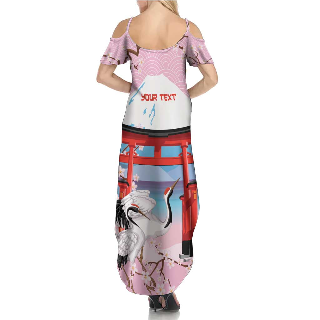 Japanese Torii Gate Cranes Personalised Summer Maxi Dress Fuji Mount Sakura Seigaiha Pattern