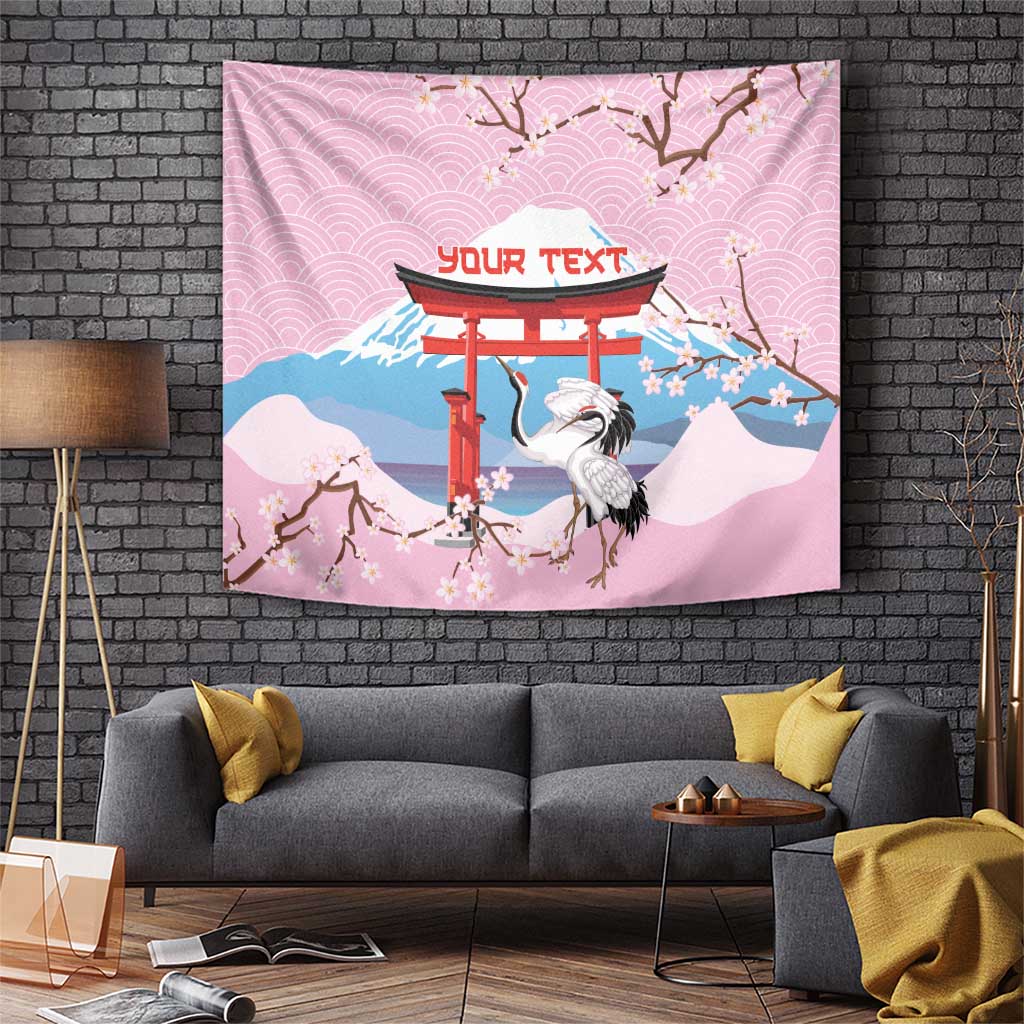 Japanese Torii Gate Cranes Personalised Tapestry Fuji Mount Sakura Seigaiha Pattern