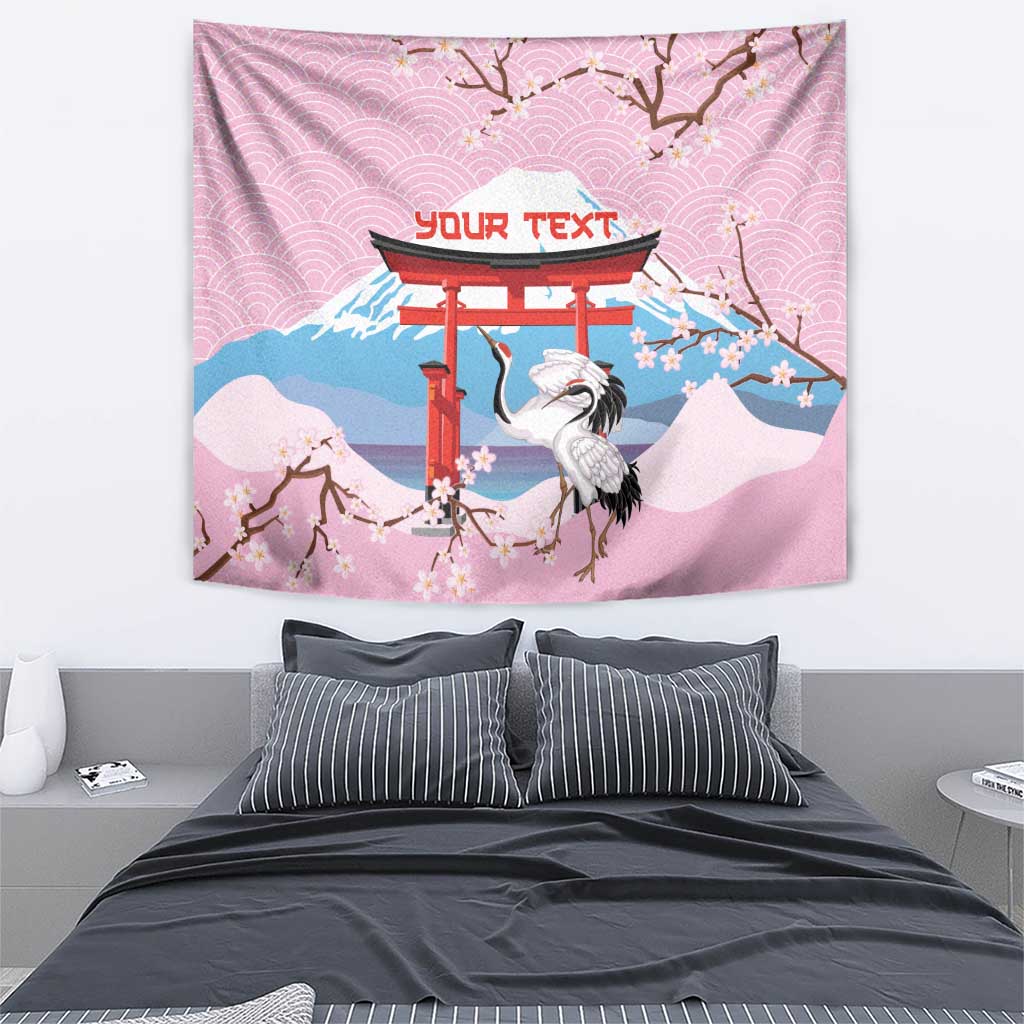 Japanese Torii Gate Cranes Personalised Tapestry Fuji Mount Sakura Seigaiha Pattern