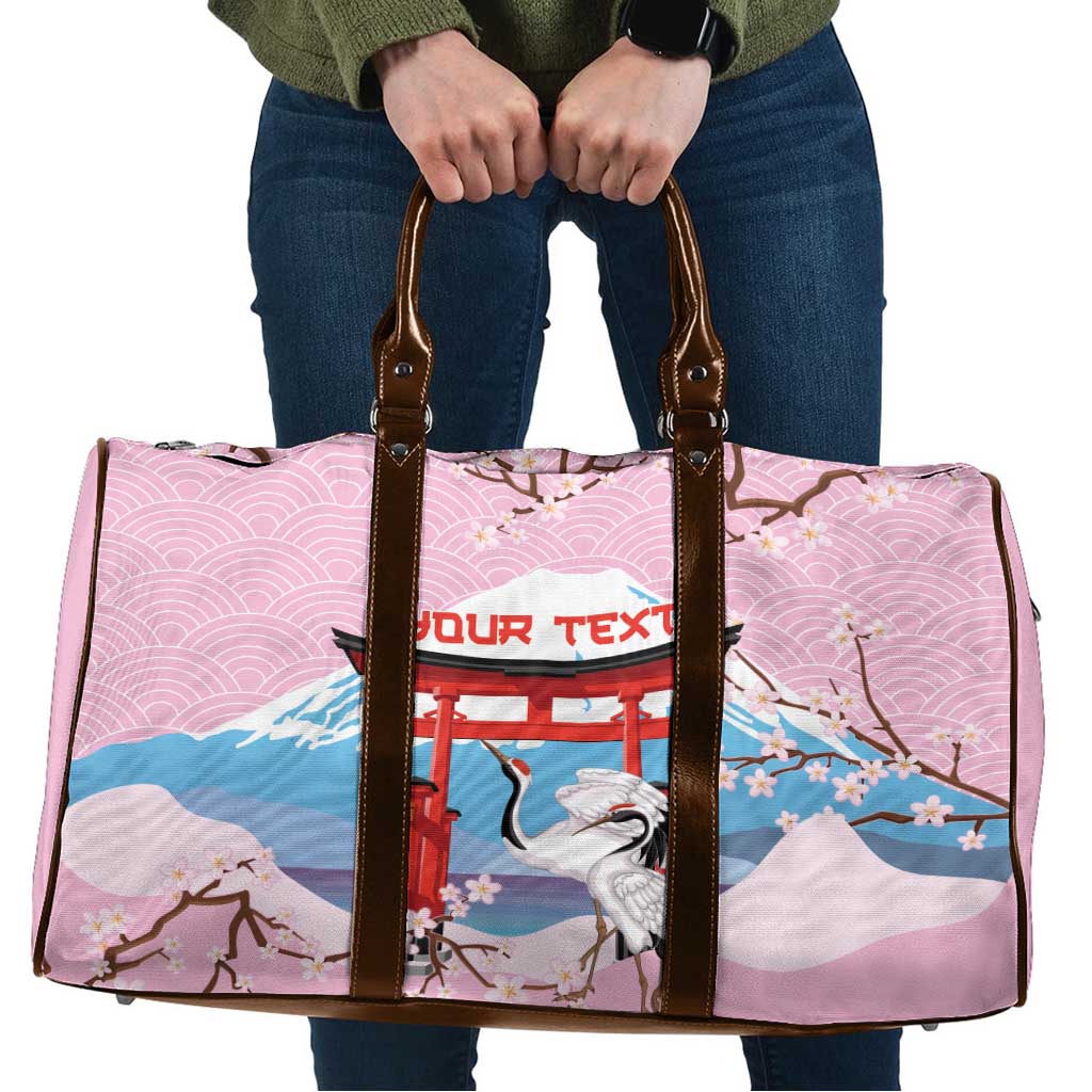 Japanese Torii Gate Cranes Personalised Travel Bag Fuji Mount Sakura Seigaiha Pattern