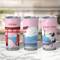 Japanese Torii Gate Cranes Personalised Tumbler Cup Fuji Mount Sakura Seigaiha Pattern