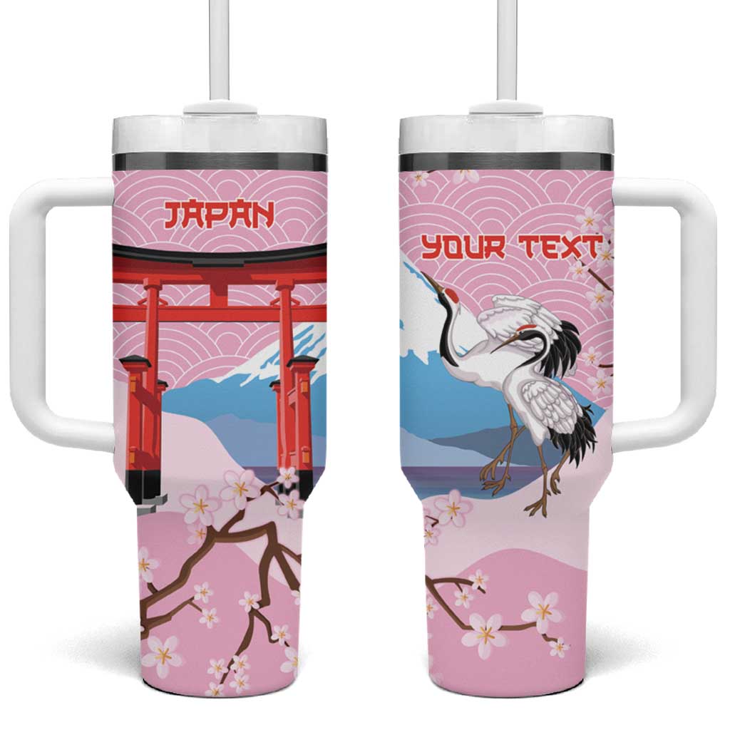 Japanese Torii Gate Cranes Personalised Tumbler With Handle Fuji Mount Sakura Seigaiha Pattern LT14 One Size: 40 oz Pink - Polynesian Pride