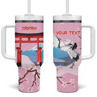 Japanese Torii Gate Cranes Personalised Tumbler With Handle Fuji Mount Sakura Seigaiha Pattern LT14 One Size: 40 oz Pink - Polynesian Pride