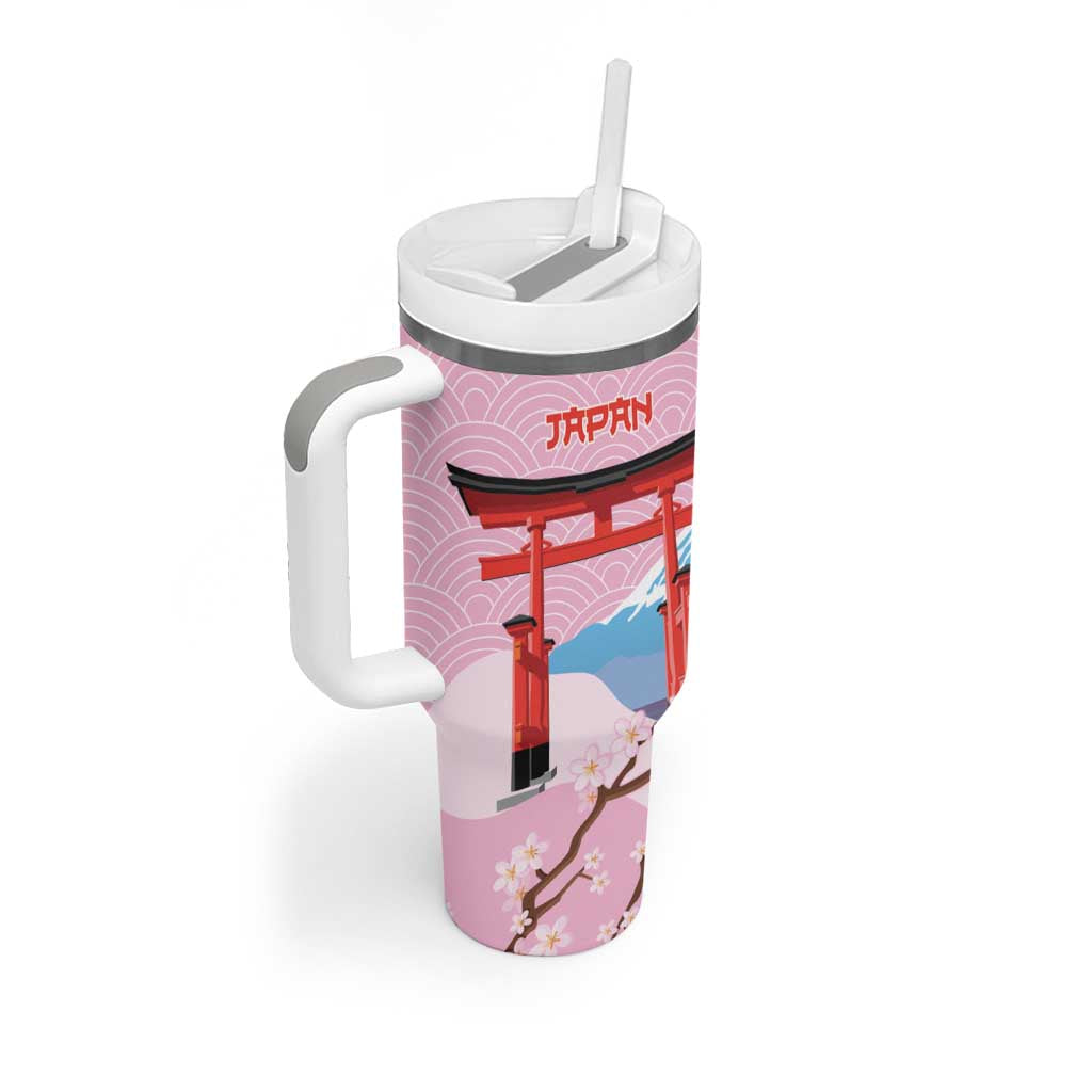 Japanese Torii Gate Cranes Personalised Tumbler With Handle Fuji Mount Sakura Seigaiha Pattern LT14 - Polynesian Pride
