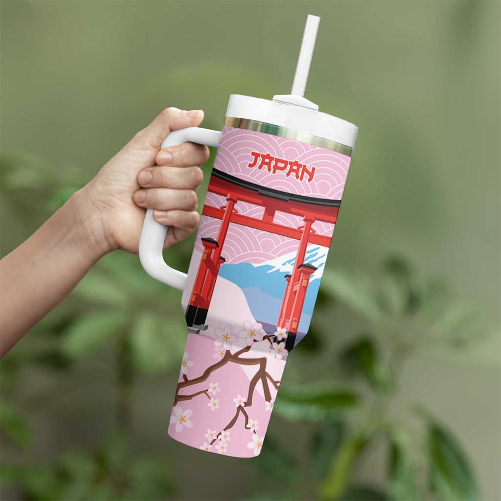 Japanese Torii Gate Cranes Personalised Tumbler With Handle Fuji Mount Sakura Seigaiha Pattern LT14 - Polynesian Pride