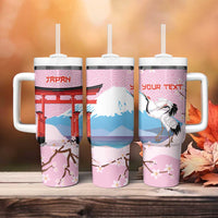 Japanese Torii Gate Cranes Personalised Tumbler With Handle Fuji Mount Sakura Seigaiha Pattern LT14 - Polynesian Pride