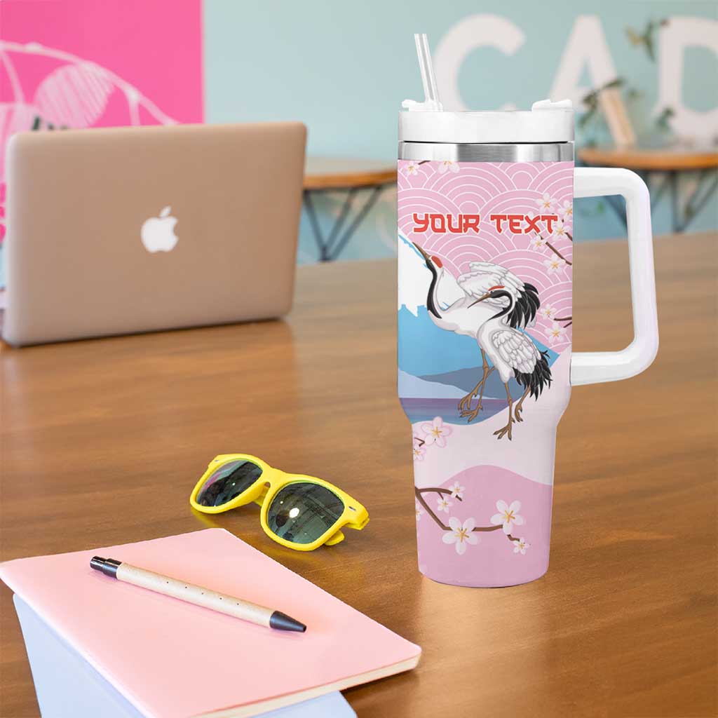 Japanese Torii Gate Cranes Personalised Tumbler With Handle Fuji Mount Sakura Seigaiha Pattern LT14 - Polynesian Pride