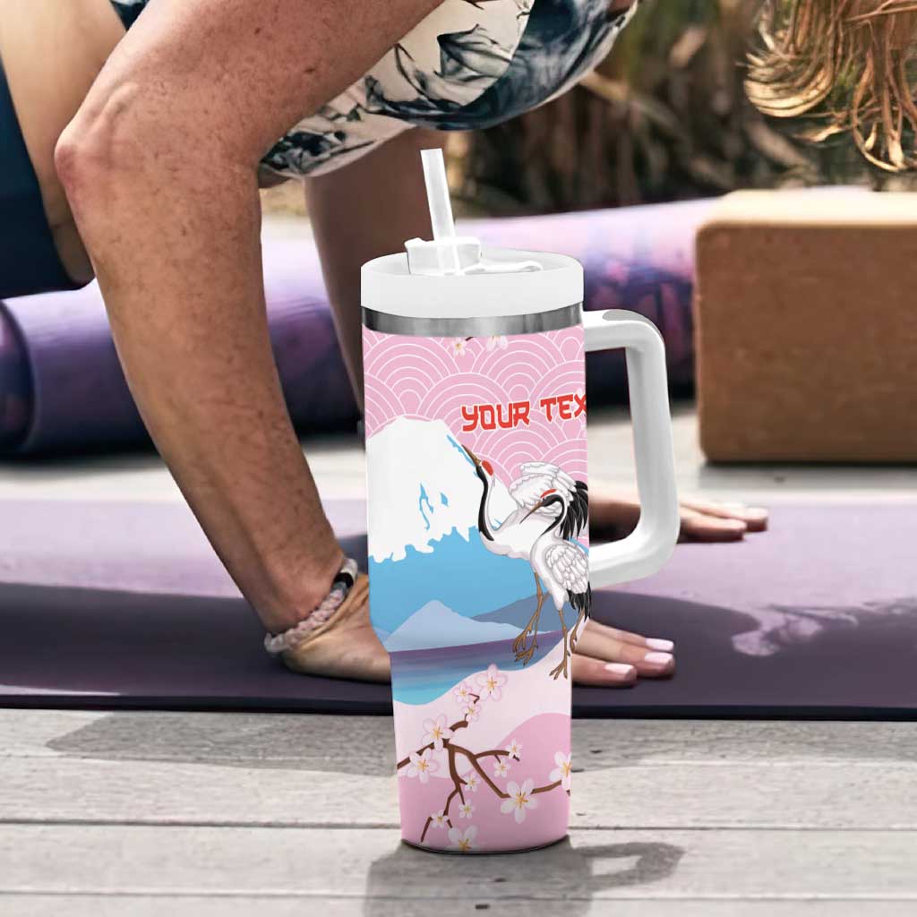 Japanese Torii Gate Cranes Personalised Tumbler With Handle Fuji Mount Sakura Seigaiha Pattern LT14 - Polynesian Pride