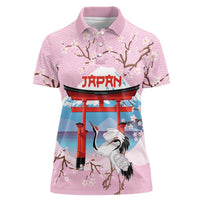 Japanese Torii Gate Cranes Personalised Women Polo Shirt Fuji Mount Sakura Seigaiha Pattern
