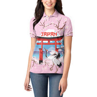Japanese Torii Gate Cranes Personalised Women Polo Shirt Fuji Mount Sakura Seigaiha Pattern