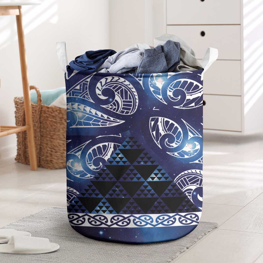 Matariki New Zealand Laundry Basket NZ Niho Taniwha Maori New Year Blue Galaxy LT14 Blue - Polynesian Pride