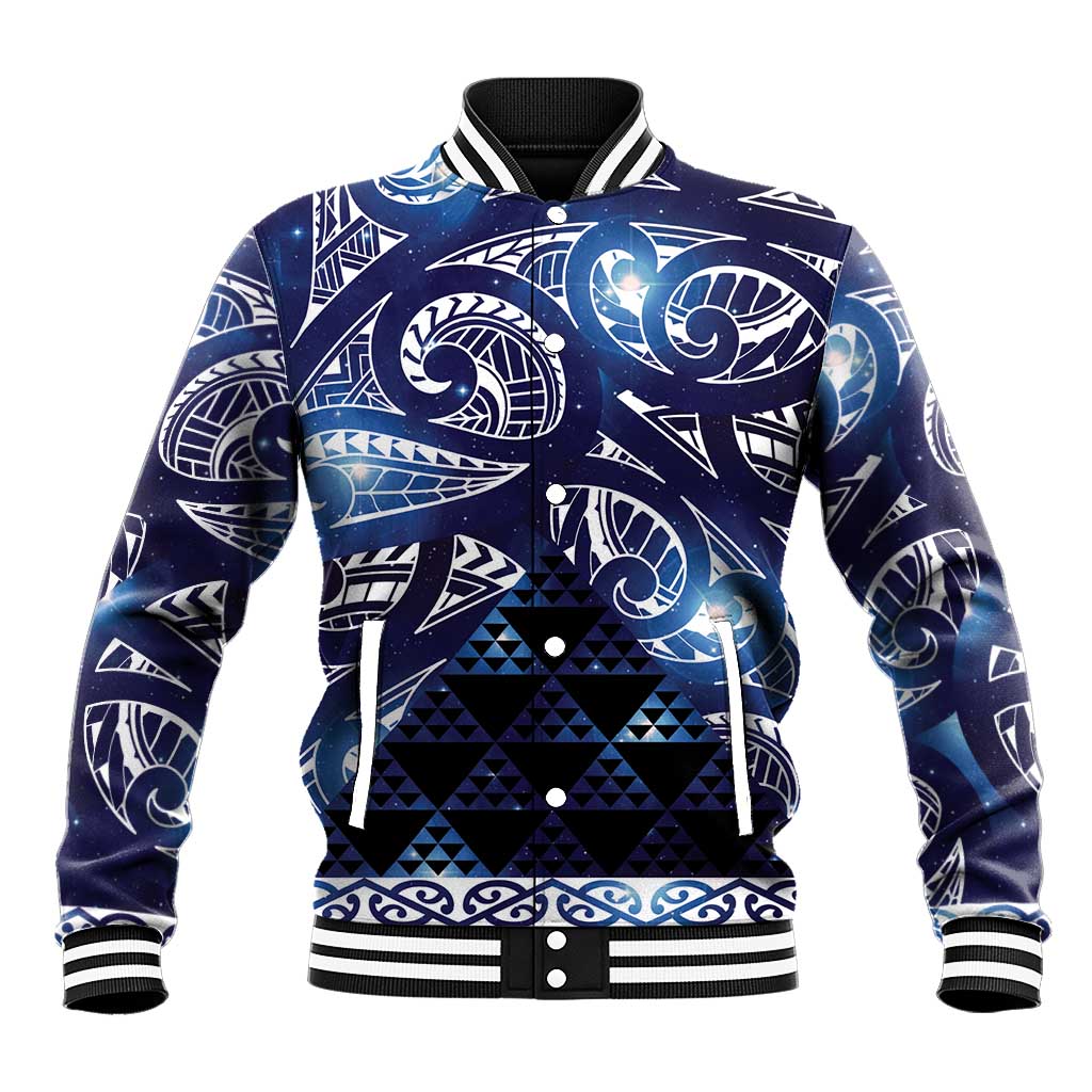 Matariki New Zealand Baseball Jacket NZ Niho Taniwha Maori New Year Blue Galaxy LT14 Unisex Blue - Polynesian Pride