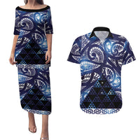 Matariki New Zealand Couples Matching Puletasi and Hawaiian Shirt NZ Niho Taniwha Maori New Year Blue Galaxy LT14 Blue - Polynesian Pride