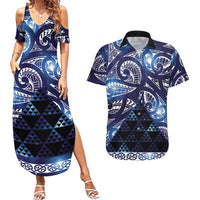 Matariki New Zealand Couples Matching Summer Maxi Dress and Hawaiian Shirt NZ Niho Taniwha Maori New Year Blue Galaxy LT14 Blue - Polynesian Pride