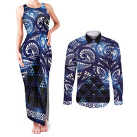 Matariki New Zealand Couples Matching Tank Maxi Dress and Long Sleeve Button Shirt NZ Niho Taniwha Maori New Year Blue Galaxy LT14 Blue - Polynesian Pride