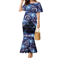 Matariki New Zealand Family Matching Mermaid Dress and Hawaiian Shirt NZ Niho Taniwha Maori New Year Blue Galaxy LT14 Mom's Dress Blue - Polynesian Pride