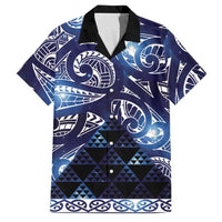 Matariki New Zealand Family Matching Off The Shoulder Long Sleeve Dress and Hawaiian Shirt NZ Niho Taniwha Maori New Year Blue Galaxy LT14 Dad's Shirt - Short Sleeve Blue - Polynesian Pride