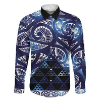 Matariki New Zealand Family Matching Off The Shoulder Long Sleeve Dress and Hawaiian Shirt NZ Niho Taniwha Maori New Year Blue Galaxy LT14 Dad's Shirt - Long Sleeve Blue - Polynesian Pride