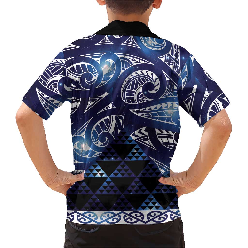 Matariki New Zealand Family Matching Off Shoulder Short Dress and Hawaiian Shirt NZ Niho Taniwha Maori New Year Blue Galaxy LT14 - Polynesian Pride